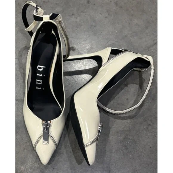 Women NWOB gianni bini white zipper accent buckle fasteners high heal Size 8.5 - Picture 2 of 4